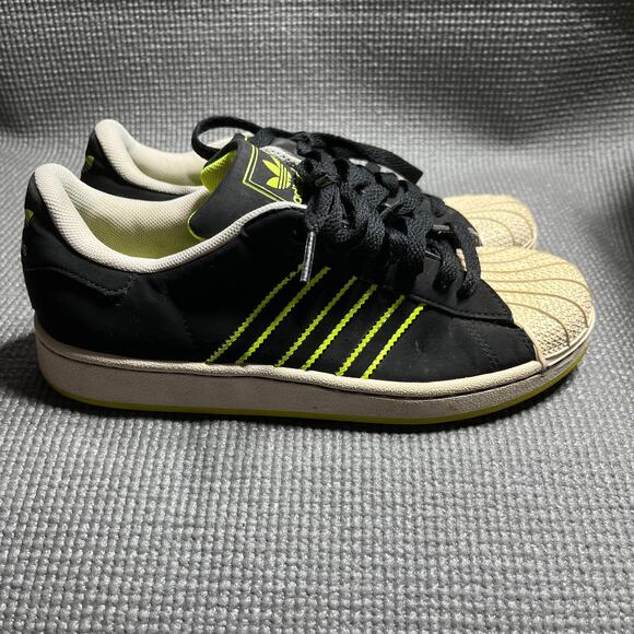 Adidas Originals Superstar Sneakers Mens Size 5 Black Lime Leather‎ Lace Up